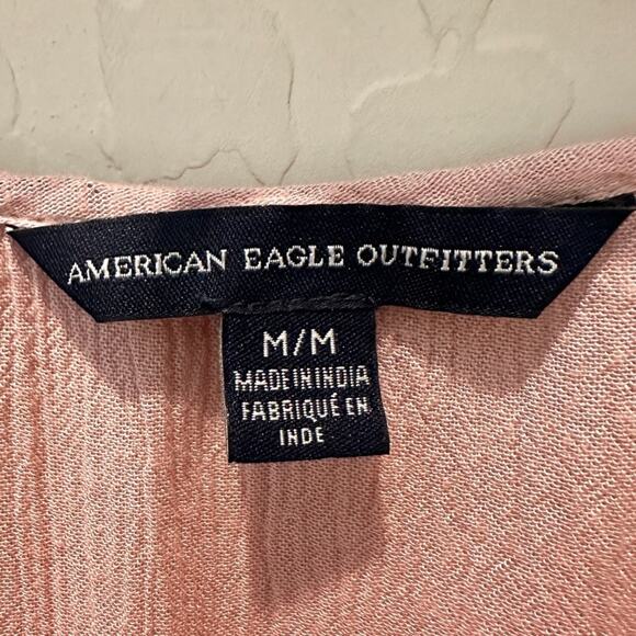 AMERICAN EAGLE | Blush Pink Boho Peasant Blouse Lace Trim Long Sleeve | Medium - Picture 5 of 8